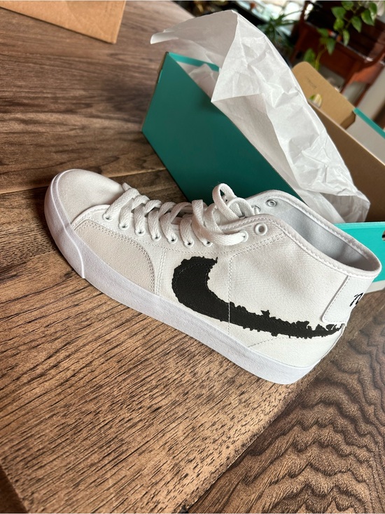 Nike Shoes - White High-Top Nike SB Blazer Mid ‘77 Canvas with Black Nike Sign